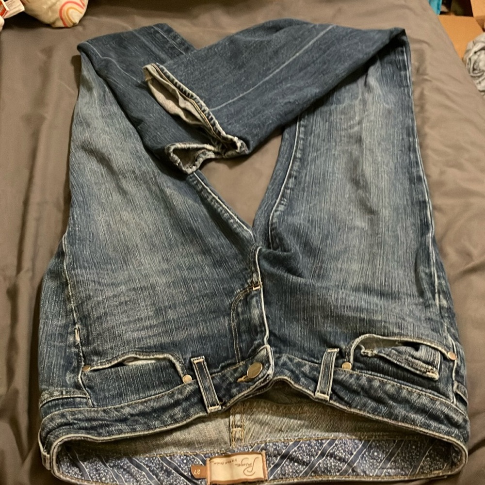 PAIGE Indigo Blue Denim Jeans with Printed Waistband